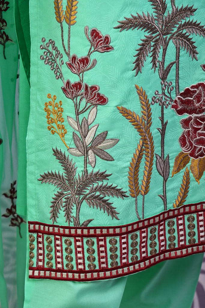 SC-146C-Turquoise - Desert Fire | 3Pc Cotton Embroidered & Printed Dress