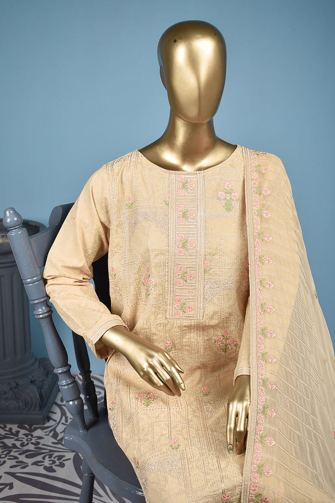 Dial Chain (SC-46A-Skin) Embroidered Cambric Dress with Embroidered Chiffon Dupatta