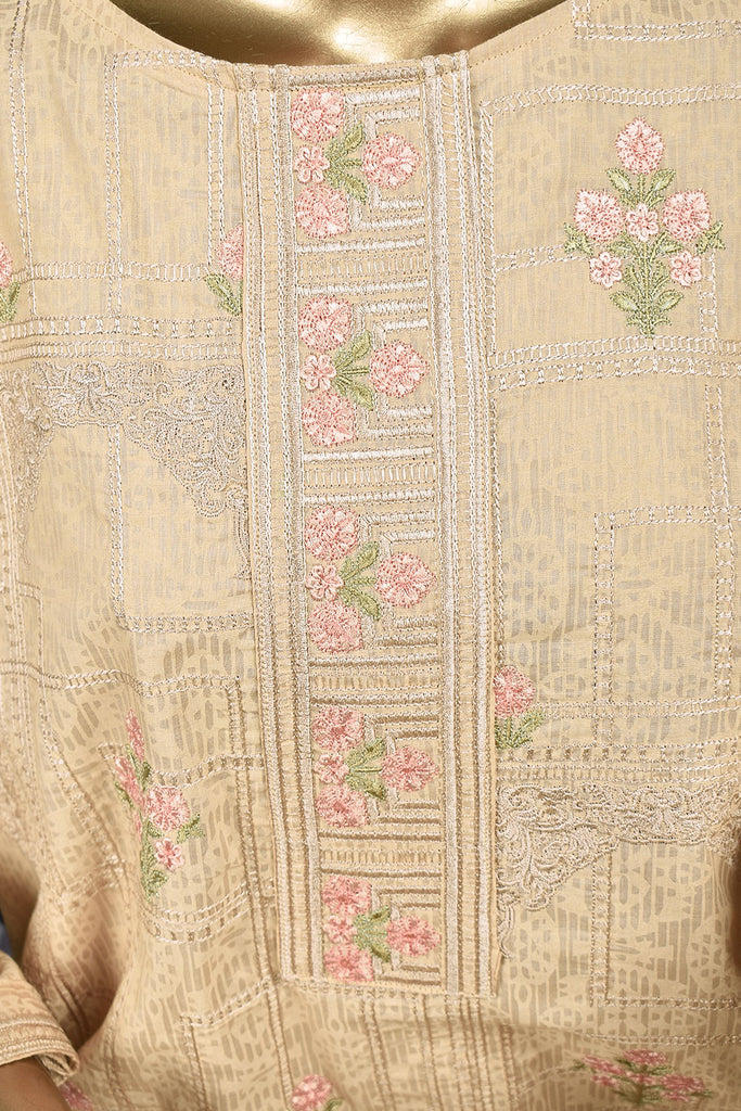 Dial Chain (SC-46A-Skin) Embroidered Cambric Dress with Embroidered Chiffon Dupatta