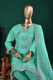 Dial chain (SC-46D-Greenish) Embroidered & Printed Un-Stitched Cambric Dress With Embroidered Chiffon Dupatta
