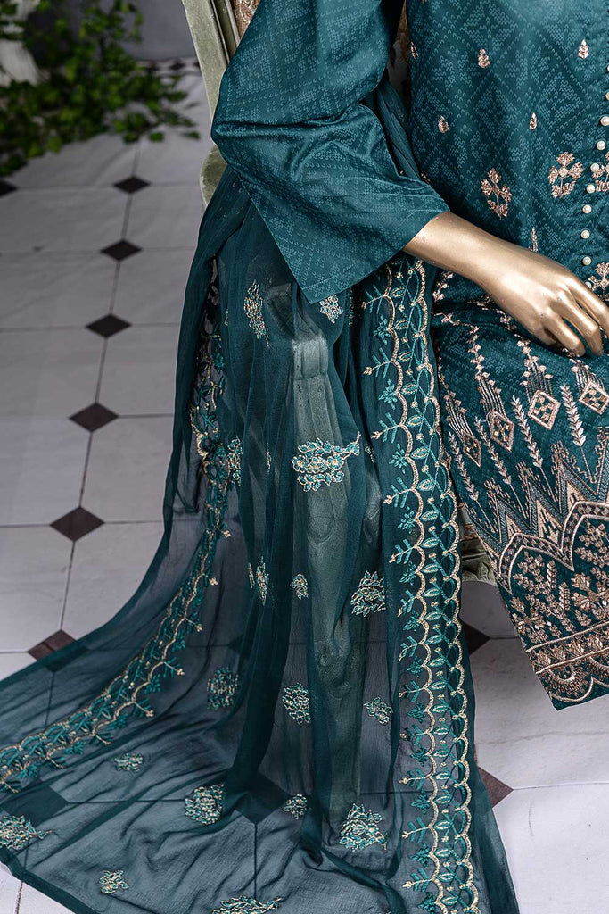 Diamond Supreme (SC-101A-Turquoise) Embroidered Cambric Dress with Embroidered Chiffon Dupatta