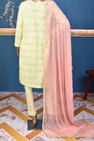 Edge Drive (SC-166A-Lemon) Embroidered & Printed Un-Stitched Cotton Dress With Embroidered Chiffon Dupatta