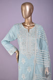 Egyption Bridge (SC-127F-Ferozi) 3Pc Embroidered & Printed Un-Stitched Cotton Dress With Embroidered Net Dupatta
