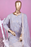 Exclusive (SC-162B-Purple) Embroidered & Printed Un-Stitched Cotton Dress With Embroidered Chiffon Dupatta