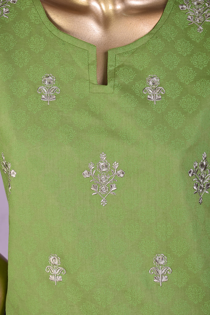 Exclusive (SC-162C-Green) Embroidered & Printed Un-Stitched Cotton Dress With Embroidered Chiffon Dupatta