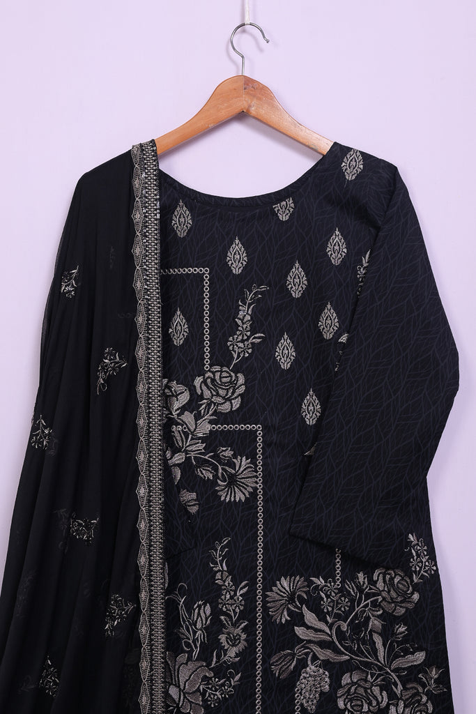 SC-67C-Black - Fairy Tale | 3Pc Cotton Embroidered & Printed Dress