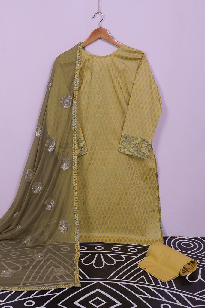 Forest Gold (SC-76A-Yellow) Embroidered Cambric Dress with Embroidered Chiffon Dupatta