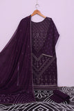 Frozen Ace (SC-153B-Purple) Embroidered & Printed Un-Stitched Cotton Dress With Embroidered Chiffon Dupatta