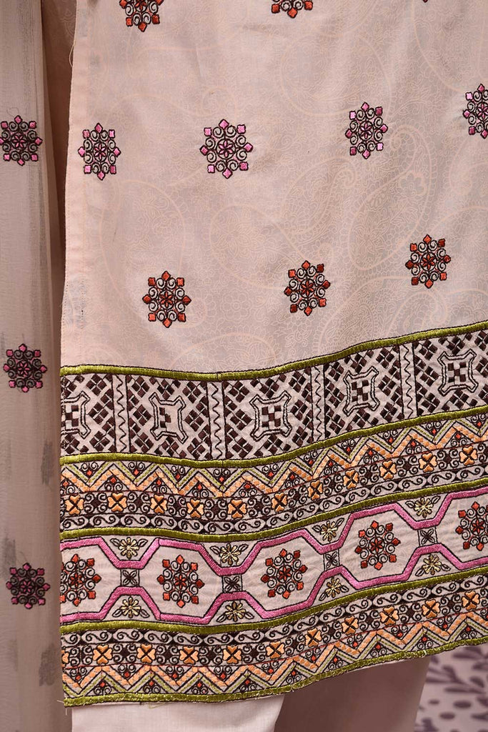 Fifty Shades (SC-141A-Peachypink) Embroidered & Printed Un-Stitched Cotton Dress With Embroidered Chiffon Dupatta