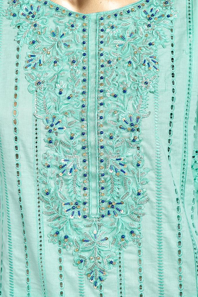 Fine Iris (ZIN-4A) 3 Pc Semi Stitched Chikankari Embroidered Stone Work Lawn Dress with Chiffon Chikankari Dupatta