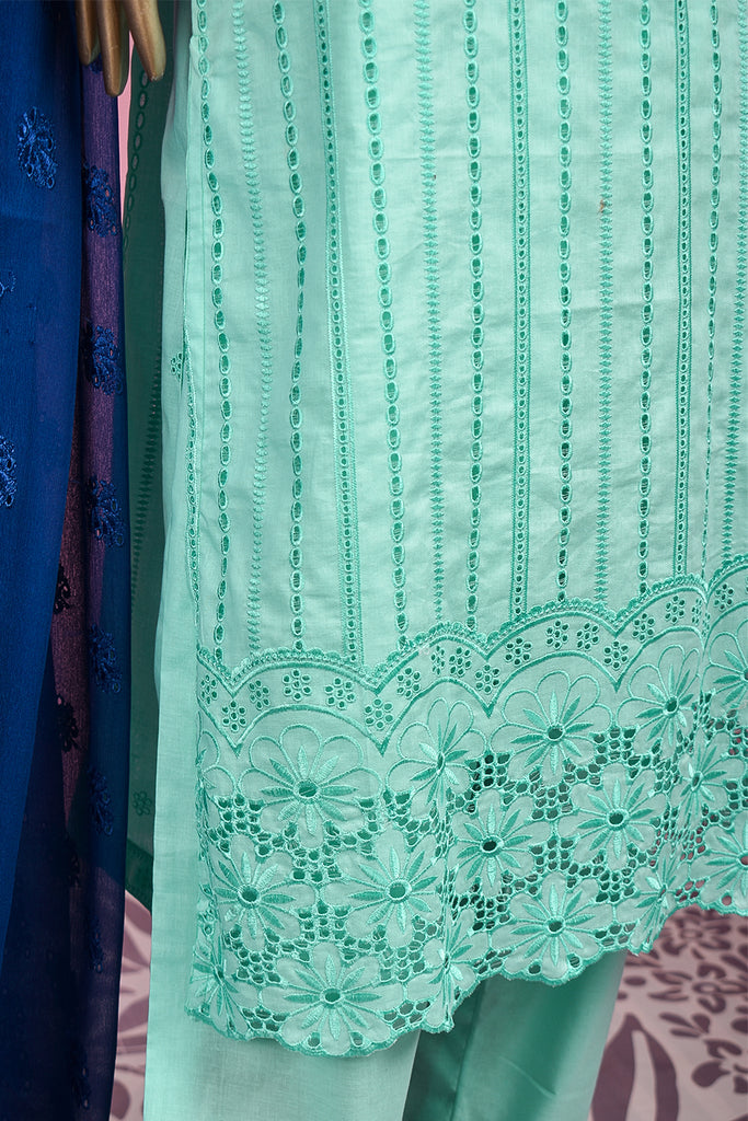 Fine Iris (ZIN-4A) 3 Pc Semi Stitched Chikankari Embroidered Stone Work Lawn Dress with Chiffon Chikankari Dupatta