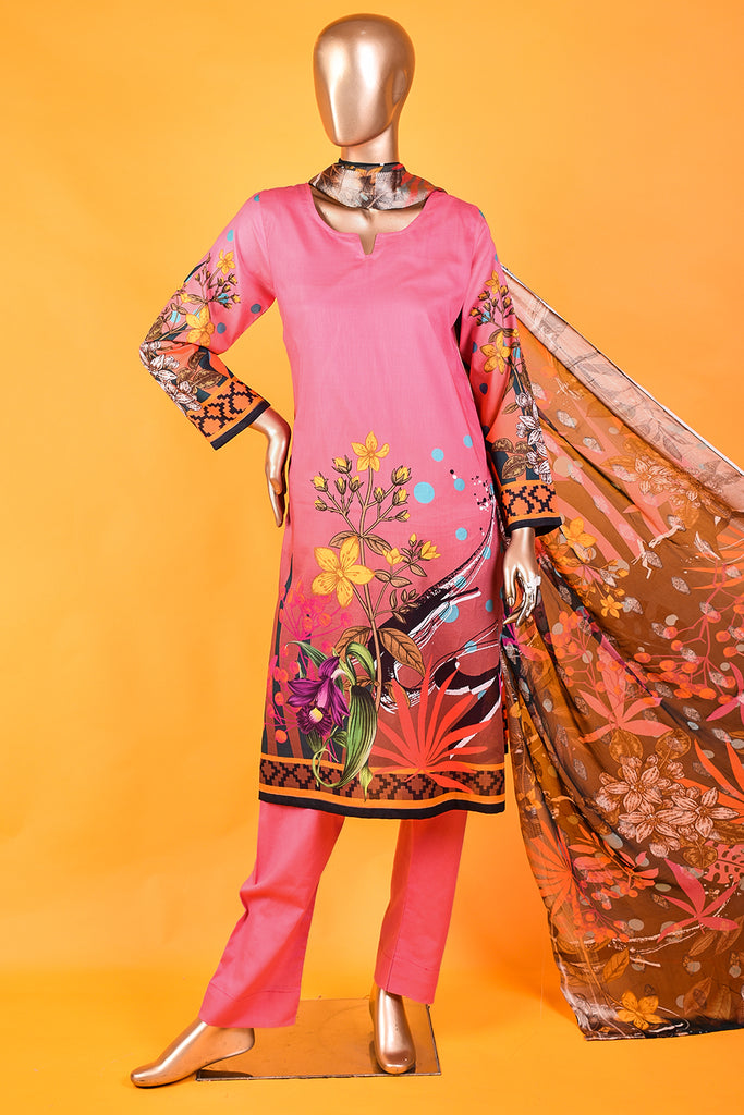 Fine Rays (MDL-009) - 3 Pc Unstitched Lawn Digital Printed Dress With Banarsi Chiffon Digital Printed Dupatta