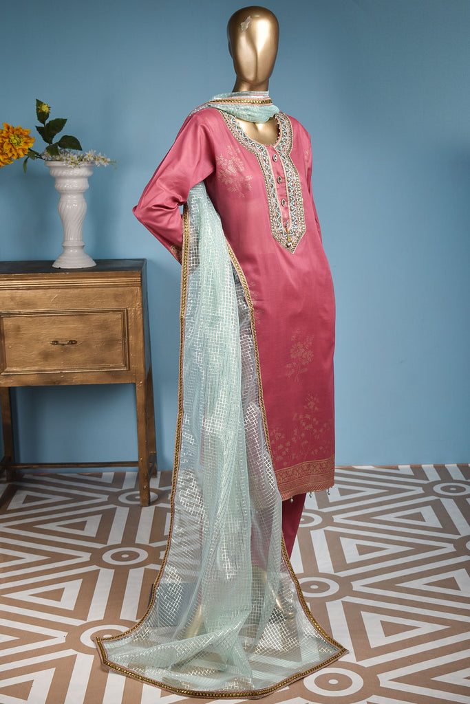 Freesia (FG-1A-Pink) - 3 Pc Unstitched Lawn Gold Print Collection with Fancy Dupatta