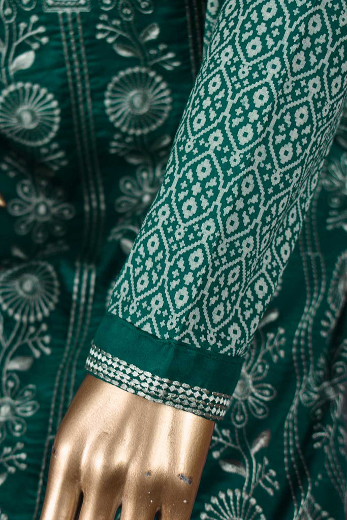 Frisbee (SC-139B-Turquoise) Embroidered & Printed Un-Stitched Cotton Dress With Embroidered Chiffon Dupatta