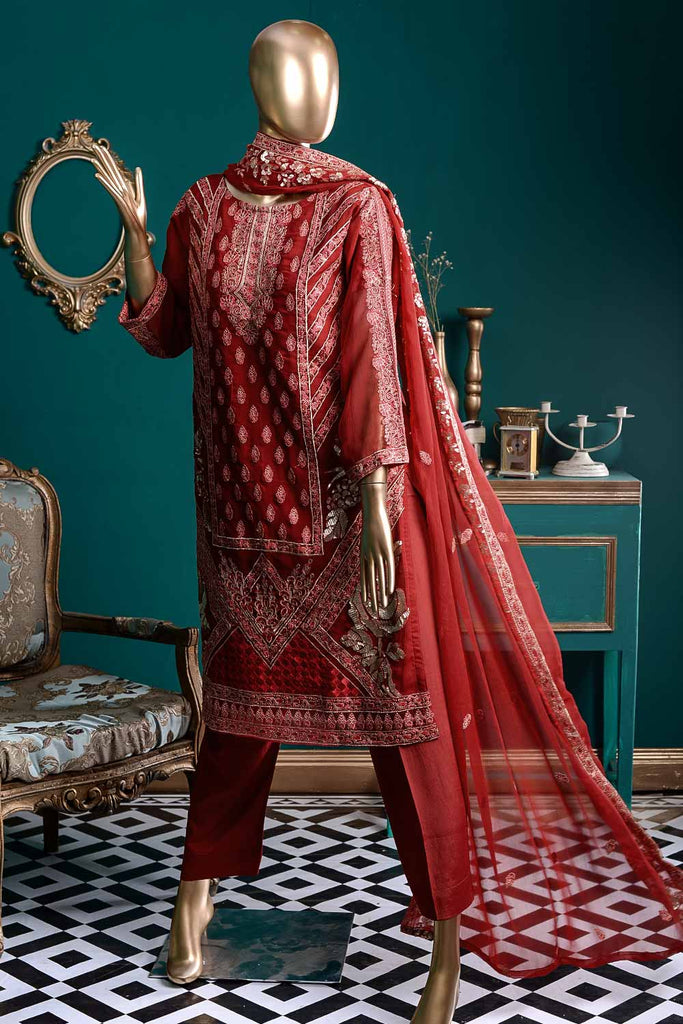 Spellbound (G6-2A) | Embroidered Red Chiffon Dress with Embroidered Chiffon Dupatta