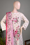 Glitter Roses (SC-119B-Cream) Embroidered & Printed Un-Stitched Cambric Dress With Printed Silk Dupatta