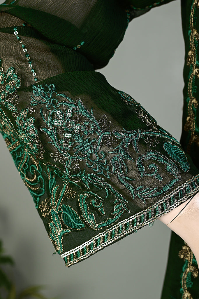 GLS-9A-Green - Zareen | 3Pc Embroidered Un-stitched Chiffon Dress