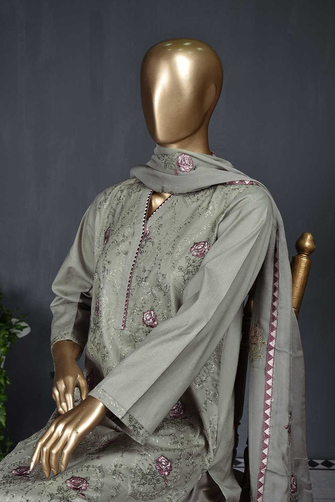 Gulaab Jaal (SC-103B-Grayish) Embroidered Un-Stitched Cambric Dress With Embroidered Chiffon Dupatta