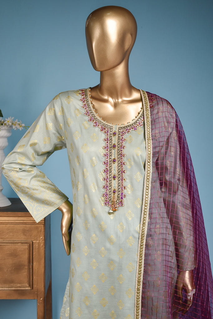 Gladiolus (FG-2C-Grey) - 3 Pc Unstitched Lawn Gold Print Collection with Fancy Dupatta