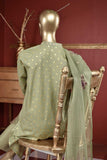 Goli Print (SC-111B-Greenish) Embroidered & Printed Un-Stitched Cambric Dress With Embroidered Chiffon Dupatta