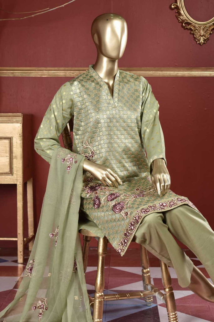 Goli Print (SC-111B-Greenish) Embroidered & Printed Un-Stitched Cambric Dress With Embroidered Chiffon Dupatta