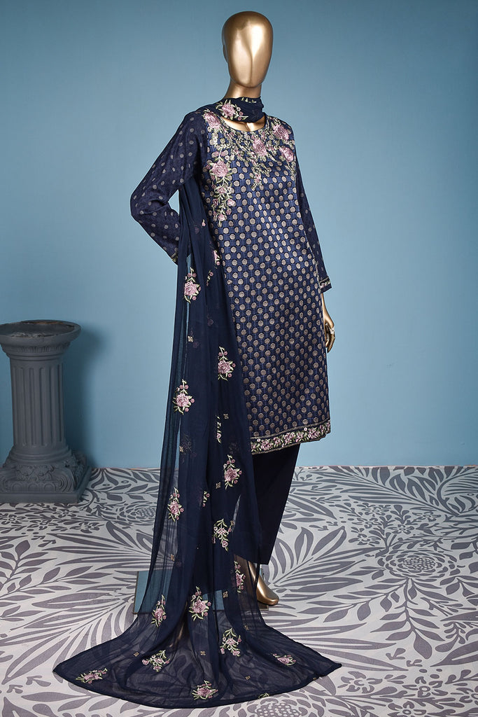 Goli Print (SC-111C-Blue) Embroidered & Printed Un-Stitched Cotton Dress With Embroidered Chiffon Dupatta