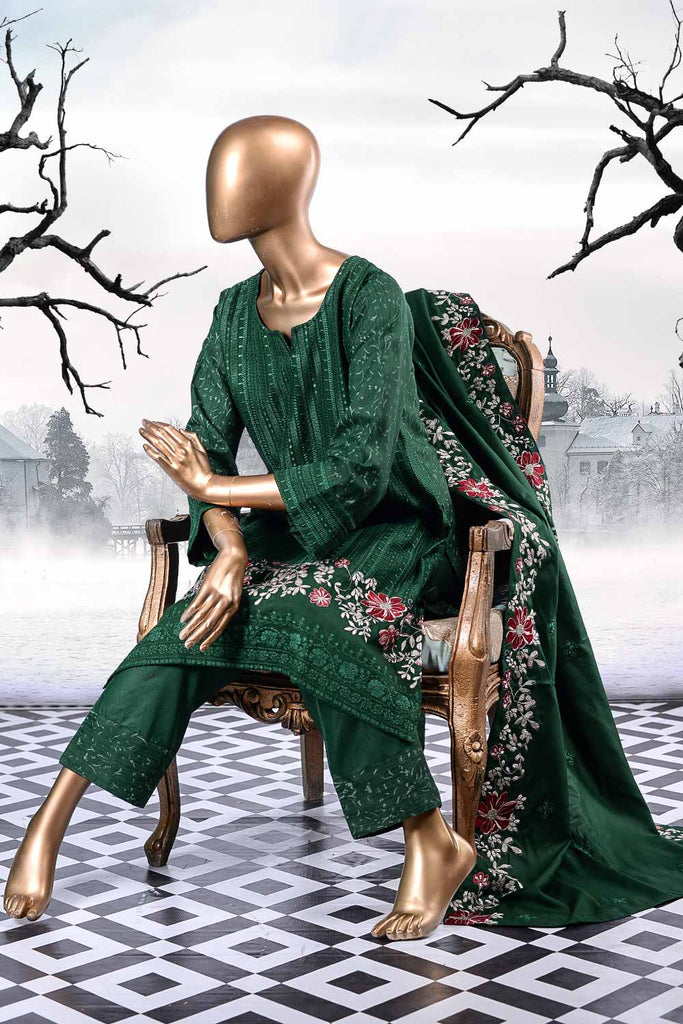 Flower Breeze (SW-1B-Green) | 3 Pc Unstitched Printed & Embroidered Linen Dress