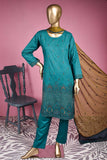 Gulmohar (SC-143A-Turquoise) Embroidered & Printed Un-Stitched Cotton Dress With Embroidered Chiffon Dupatta