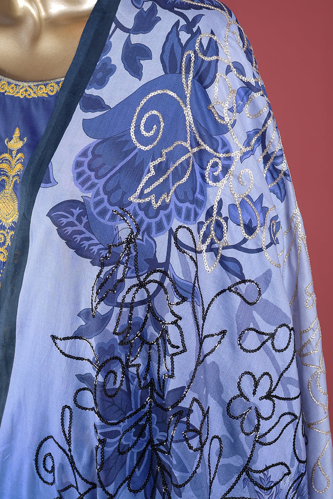 Helios (ECL-003-Blue) - 3 Pc Unstitched Embroidered Lawn Dress With Chikankari Lawn Dupatta