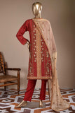Honey Bee (RS-01A-Red) Embroidered & Printed Un-Stitched Raw Silk Dress With Embroidered Chiffon Dupatta