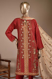 Honey Bee (RS-01A-Red) Embroidered & Printed Un-Stitched Raw Silk Dress With Embroidered Chiffon Dupatta