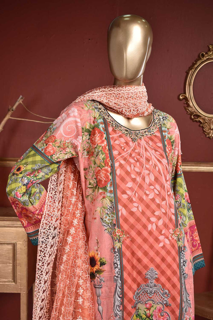 Honeydew (C-90-Digital) - Digital Lawn and Embroidered Semi-Stitched Dress With Embroidered Net Dupatta