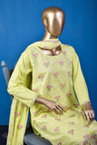 Ice Beauty (SC-26G-Lemon) Embroidered & Printed Un-Stitched Cotton Dress With Embroidered Chiffon Dupatta