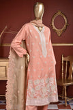 Japnees Fans (SC-107C-LightPeach) Embroidered & Printed Un-Stitched Cambric Dress With Embroidered Chiffon Dupatta