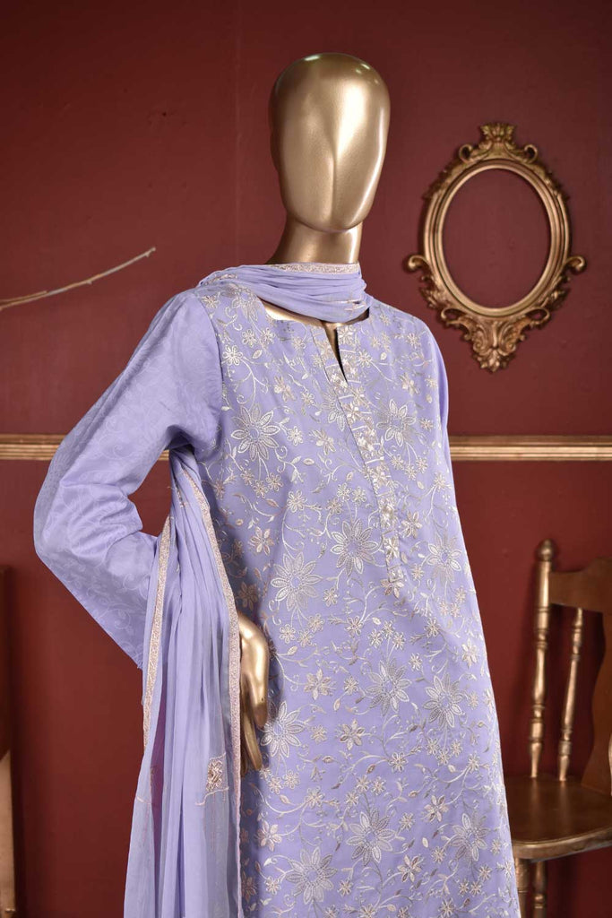 Jelly Fish (SC-109A-Purple) Embroidered & Printed Un-Stitched Cambric Dress With Embroidered Chiffon Dupatta