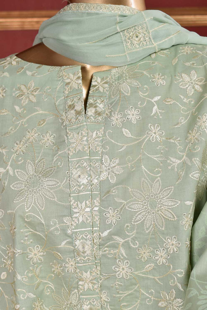 Jelly Fish (SC-109B-LightGreen) Embroidered & Printed Un-Stitched Cambric Dress With Embroidered Chiffon Dupatta