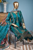 Jewel Lux (SSE-02B-Turquiose) - 3Pc Unstitched Silk Embroidered Shirt with Digital Printed Silk Dupatta and Silk Trouser