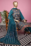 Jugnoo (SC-134B-Blue) Embroidered & Printed Un-Stitched Cambric Dress With Embroidered Chiffon Dupatta