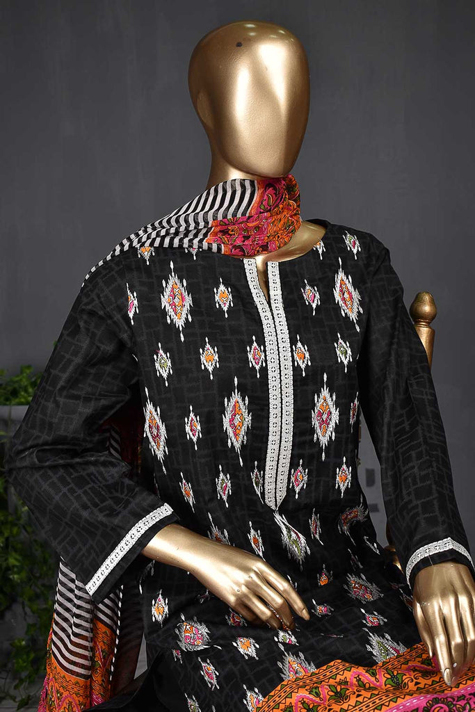 KARINA-(SC-105B-Black) Embroidered Un-Stitched Cambric Dress With Printed Chiffon Dupatta