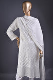 Prim Rigel (MG-03-White) - 3Pc Unstitched Cotton Chikankari Schiffli Dress With Cambric Trouser & Chiffon Dupatta with Lace & Moti Work