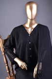 Polaris (MG-1B-Black) - 3Pc Unstitched Cotton Chikankari Schiffli Dress With Cambric Trouser & Chiffon Dupatta with Lace & Moti Work