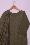 SC-196B-Mehndi Brown - Mirror House | 3Pc Cotton Embroidered & Printed Dress