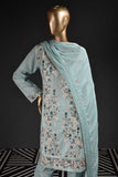 Majestic Wand (SC-124A-SkyBlue) Embroidered & Printed Un-Stitched Cambric Dress With Embroidered Chiffon Dupatta