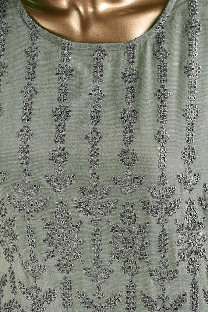 Mermaid (RS-04A-Green) Embroidered Un-Stitched Raw Silk Dress With Digital Silk Dupatta