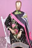 Missile Rosses (SC-160B-Black) Embroidered & Printed Un-Stitched Cotton Dress With Silk Digital Printed Dupatta