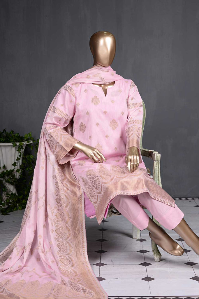 Swirling Strokes (NJ-02-Pink) 3 Piece Un-stitched Jacquard Banarsi Lawn Dress