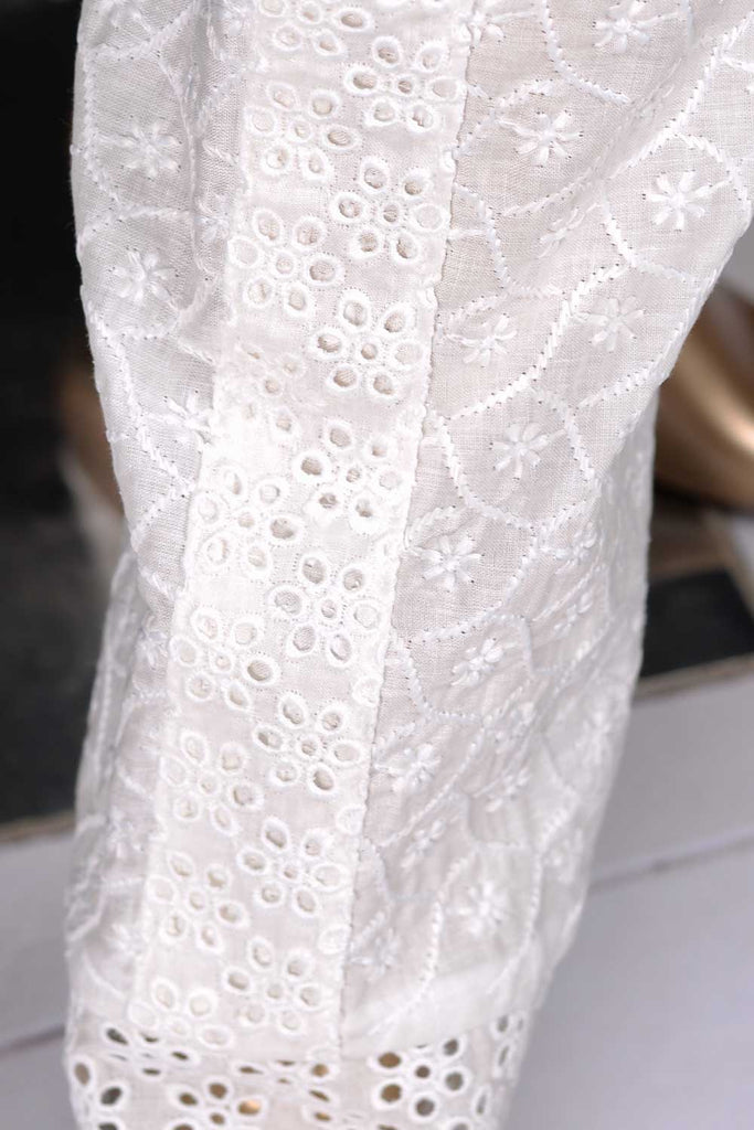 Unstitched Monochrome ChikanKari Cotton Trouser - Niveous (MTC-2A-White)