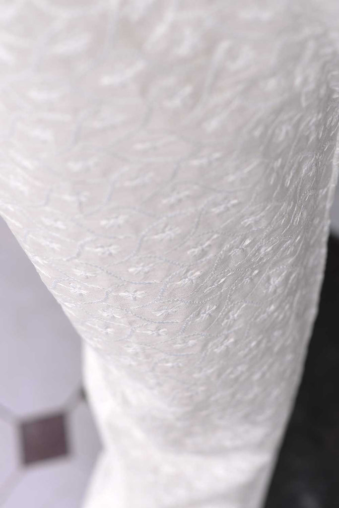 Unstitched Monochrome ChikanKari Cotton Trouser - Niveous (MTC-2A-White)