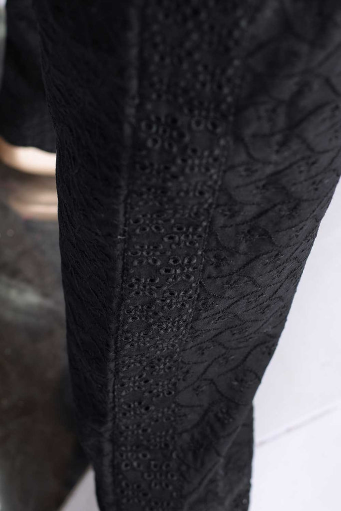 Unstitched Monochrome ChikanKari Cotton Trouser - Niveous (MTC-2B-Black)