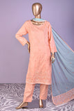 Paisley (SC-152C-Peach) Embroidered & Printed Un-Stitched Cotton Dress With Embroidered Chiffon Dupatta